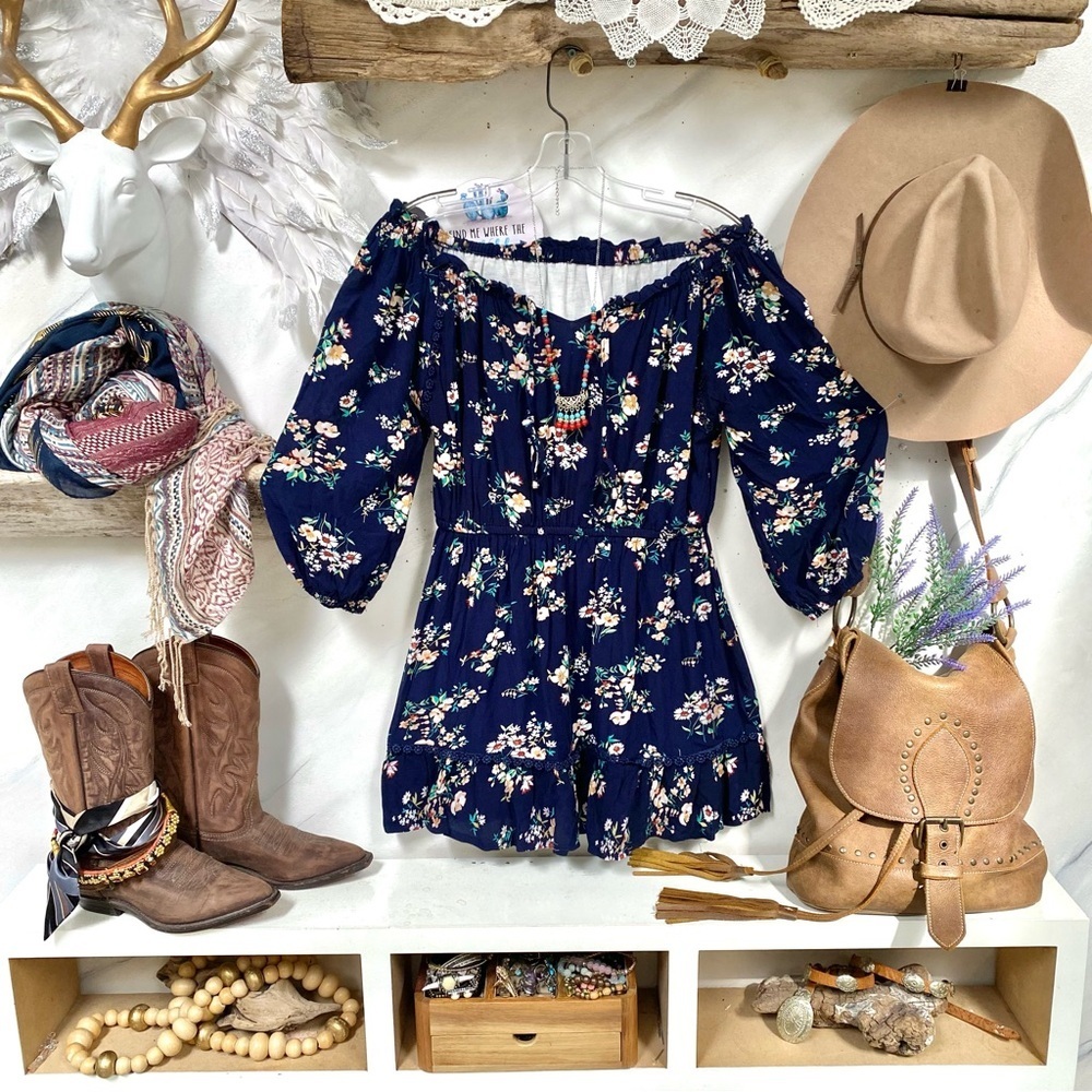 Sweet prairie vibe off shoulder boho tunic/mini dress shabby chic Country feel
